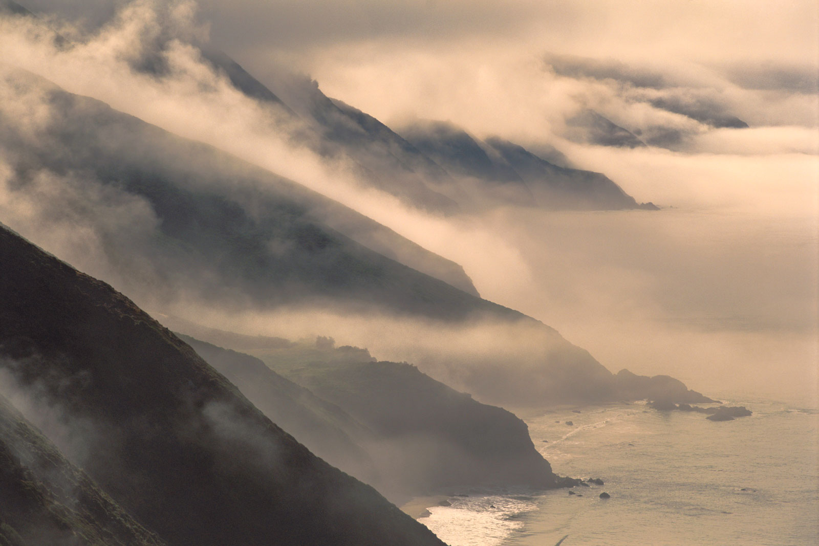 Coastline with morning clouds, Big Sur, California, USA